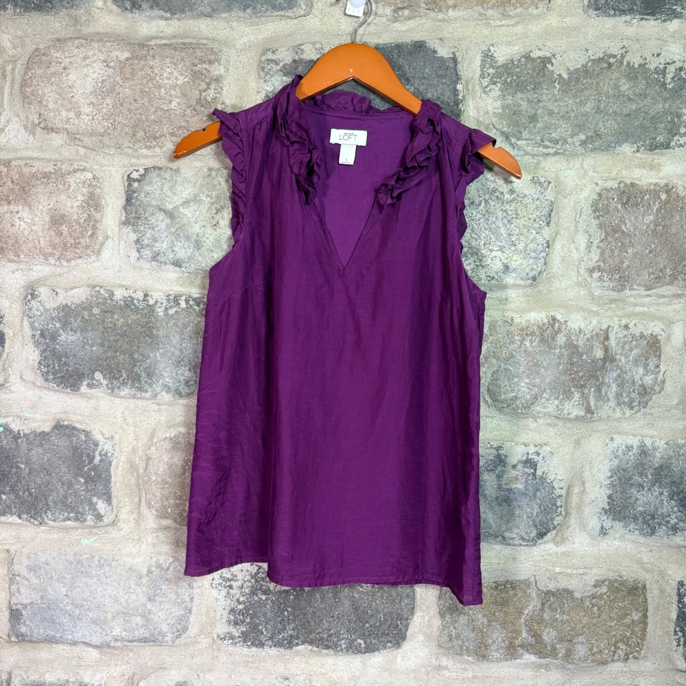 Ann Taylor Loft Purple Ruffle V-Neck Sleeveless Blouse Top Women Small Business